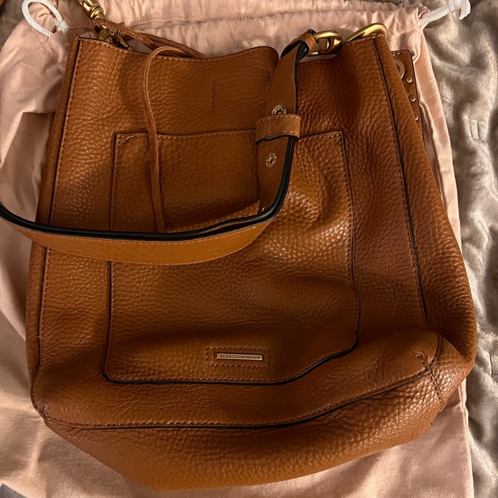 Caramel with gold tone Rebecca Minkoff bag in excellent condition. Soft leather.